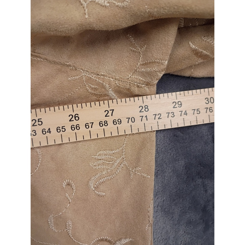 Croft & Barrow‎ Button Down Shirt 3X Tan Faux Suede Embroidered Floral Blouse - Picture 3 of 9